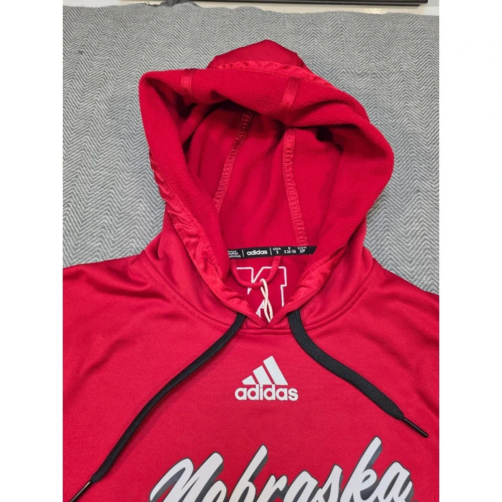 Adidas Nebraska Cornhuskers Hoodie Red Mens Small NCAA Script Logo Sweatshirt